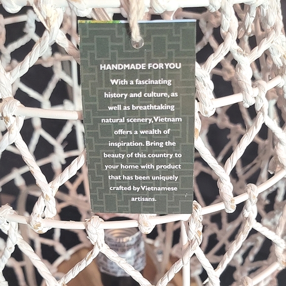 SET OF 2 OFF WHITE "VIETNAM" HANDWOVEN RATTAN BASKET & WOOD TABLE LAMPS - Picture 4 of 5